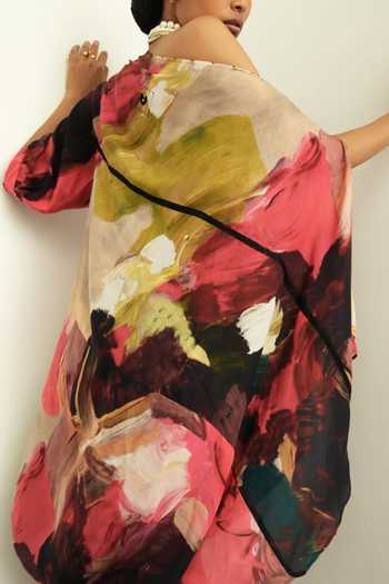 OFRIDA Multi Color Muslin, Silk One Shoulder Bloom Hot Drape Dress 4