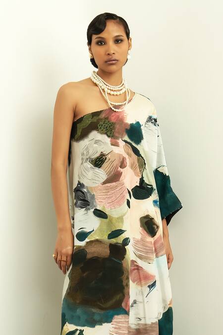 OFRIDA Ivory Cotton, Silk Beads One Shoulder Moonbloom Print Kurta Online at Aza Fashions OFRIDA_Ivory Cotton, Silk Beads One Shoulder Moonbloom Print Kurta_Online_at_Aza_Fashions