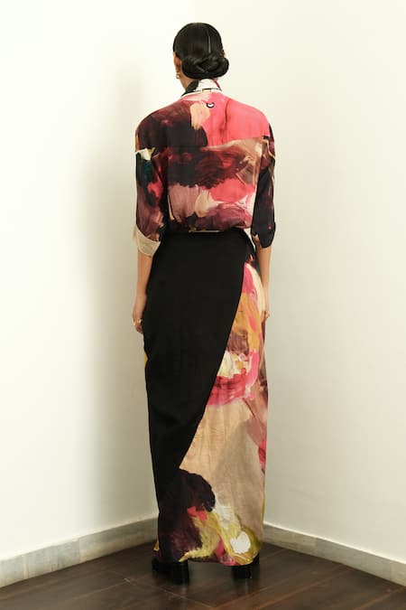Shop_Ofrida_Multi Color Muslin Silk Blend Printed Bloom Hot Drape Skirt _at_Aza_Fashions