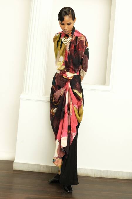 Buy_Ofrida_Multi Color Muslin Silk Blend Printed Bloom Hot Drape Skirt _Online_at_Aza_Fashions