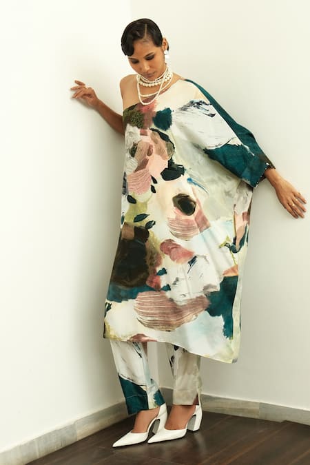 OFRIDA Moonbloom Printed Off Shoulder Kurta With Tapering Pant 