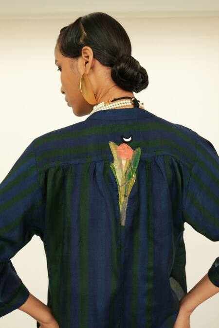 Buy OFRIDA Blue Cotton, Silk Beads, Embroidery Mandarin Collar Ng Rj Shirt With Pant Online at Aza Fashions Buy_OFRIDA_Blue Cotton, Silk Beads, Embroidery Mandarin Collar Ng Rj Shirt With Pant _Online_at_Aza_Fashions