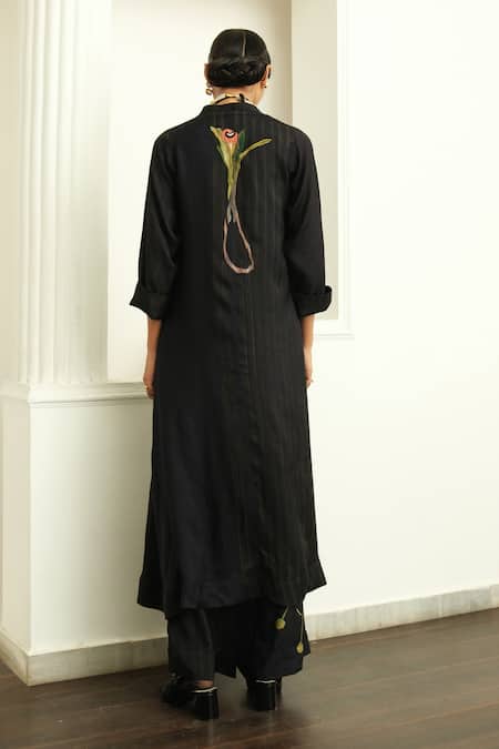 Shop OFRIDA Multi Color Cotton, Silk Embroidery V-neck Psyflora Etro Hand Kurta With Pant at Aza Fashions Shop_OFRIDA_Multi Color Cotton, Silk Embroidery V-neck Psyflora Etro Hand Kurta With Pant _at_Aza_Fashions