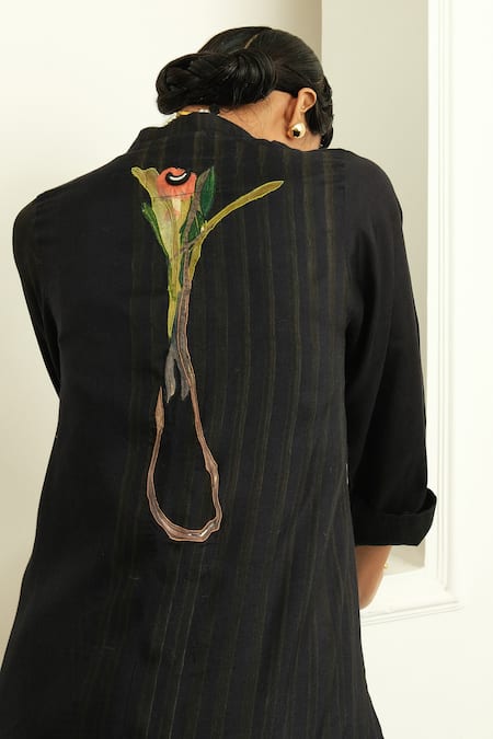 Shop OFRIDA Multi Color Cotton, Silk Embroidery V-neck Psyflora Etro Hand Kurta With Pant Online at Aza Fashions Shop_OFRIDA_Multi Color Cotton, Silk Embroidery V-neck Psyflora Etro Hand Kurta With Pant _Online_at_Aza_Fashions