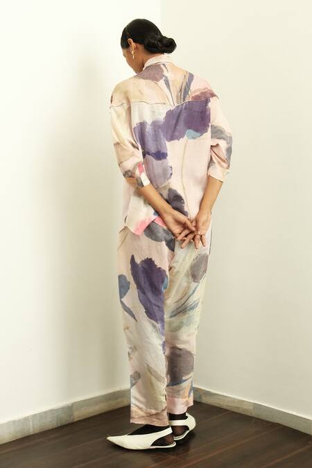 Shop OFRIDA Multi Color Muslin, Silk Nargis Abstract Expressionist Print Shirt With Pant at Aza Fashions Shop_OFRIDA_Multi Color Muslin, Silk Nargis Abstract Expressionist Print Shirt With Pant_at_Aza_Fashions