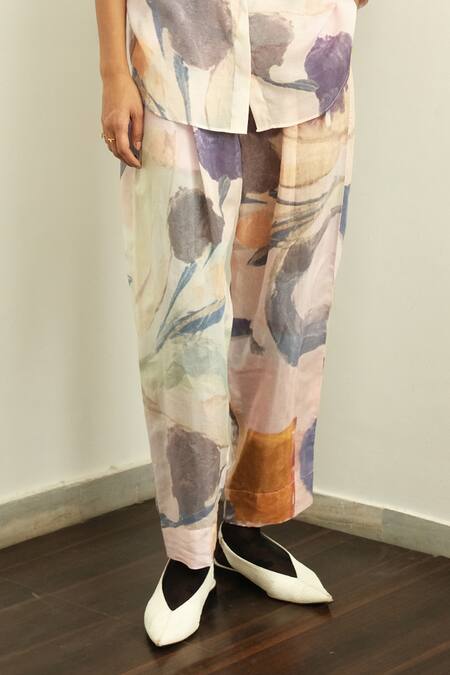 Buy OFRIDA Multi Color Muslin, Silk Nargis Abstract Expressionist Print Shirt With Pant Online at Aza Fashions Buy_OFRIDA_Multi Color Muslin, Silk Nargis Abstract Expressionist Print Shirt With Pant_Online_at_Aza_Fashions