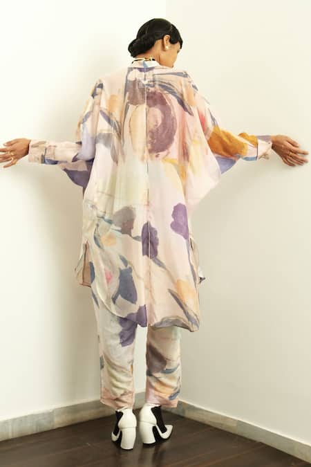 Shop OFRIDA Multi Color Muslin, Silk Nargis Abstract Expressionist Print Kurta With Pant at Aza Fashions Shop_OFRIDA_Multi Color Muslin, Silk Nargis Abstract Expressionist Print Kurta With Pant _at_Aza_Fashions