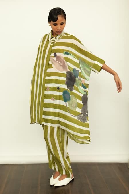 OFRIDA Hand Painted Stripe Print Tunic With Pant 