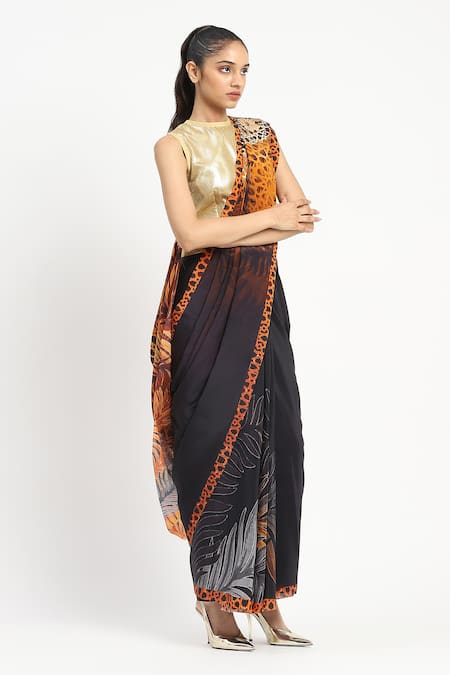 Satya Paul Safari Sol Printed Saree With Unstitched Blouse Piece 