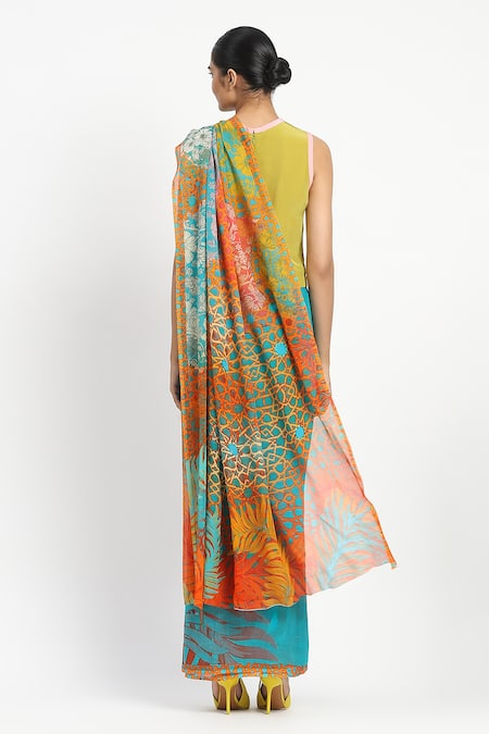 Satya Paul Sunny Sangria Printed Saree With Unstitched Blouse Piece 