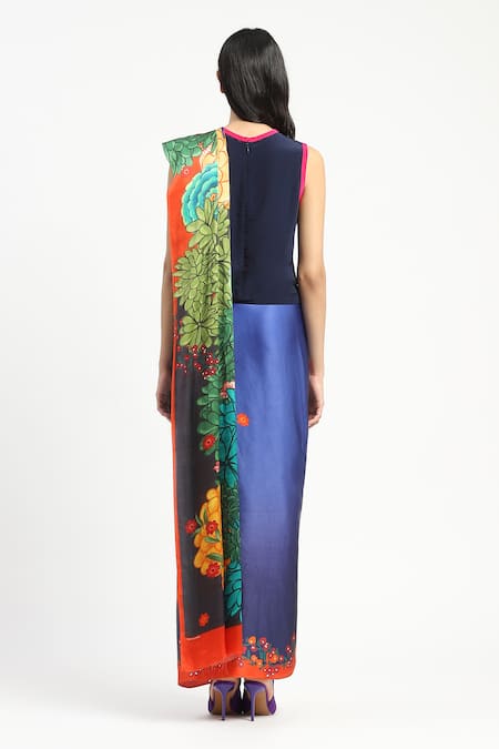 Shop Satya Paul Blue Silk, Georgette, Garden Graffiti Printed Saree With Unstitched Blouse Piece at Aza Fashions Shop_Satya Paul_Blue Silk, Georgette, Garden Graffiti Printed Saree With Unstitched Blouse Piece _at_Aza_Fashions