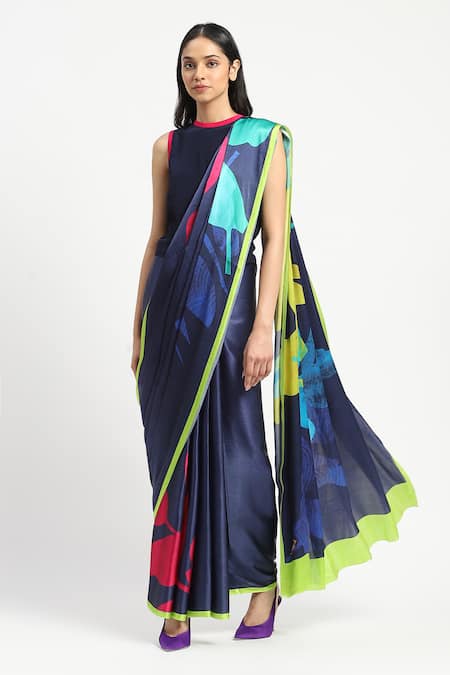 Satya Paul Jungle Floor Printed Saree With Unstitched Blouse Piece 