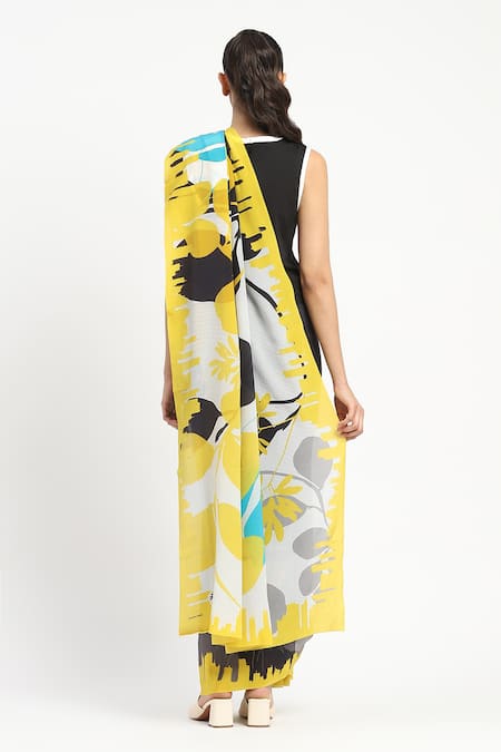 Shop_Satya Paul_Black Silk, Crepe Electric City Printed Saree With Unstitched Blouse Piece _at_Aza_Fashions