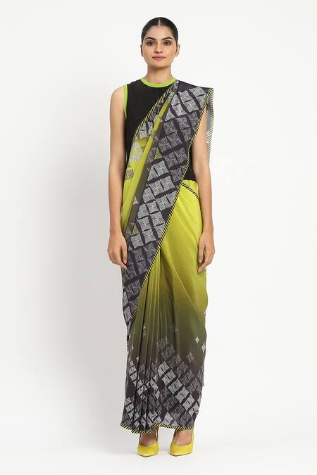 Satya Paul Black Silk, Crepe Still Seeking Printed Saree With Unstitched Blouse Piece Online at Aza Fashions Satya Paul_Black Silk, Crepe Still Seeking Printed Saree With Unstitched Blouse Piece _Online_at_Aza_Fashions