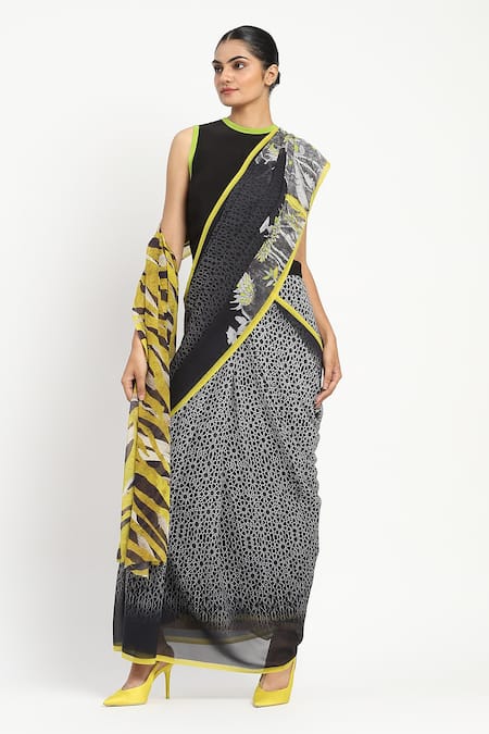 Satya Paul Echo Printed Saree With Unstitched Blouse Piece 