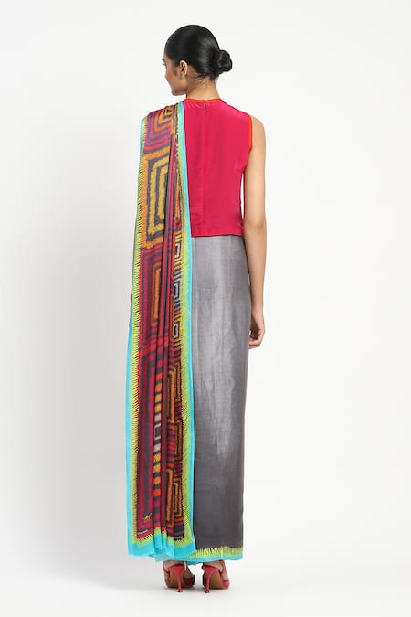 Satya Paul Stun Two Three Printed Saree With Unstitched Blouse Piece 