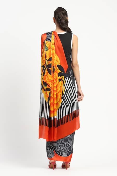 Satya Paul Radial Heat Printed Saree With Unstitched Blouse Piece