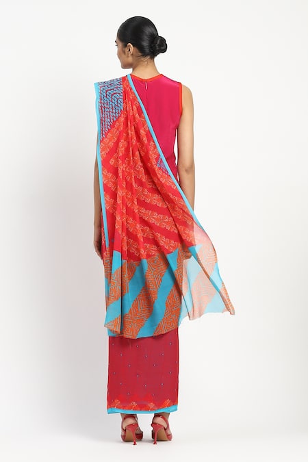 Satya Paul Lie Cheat Steal Printed Saree With Unstitched Blouse Piece