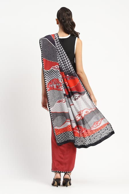 Satya Paul Whirl Interrupted Embroidered Saree With Unstitched Blouse Piece 