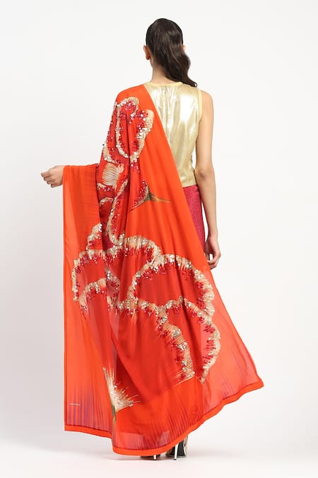 Satya Paul Octarine Embroidered Saree With Unstitched Blouse Piece 