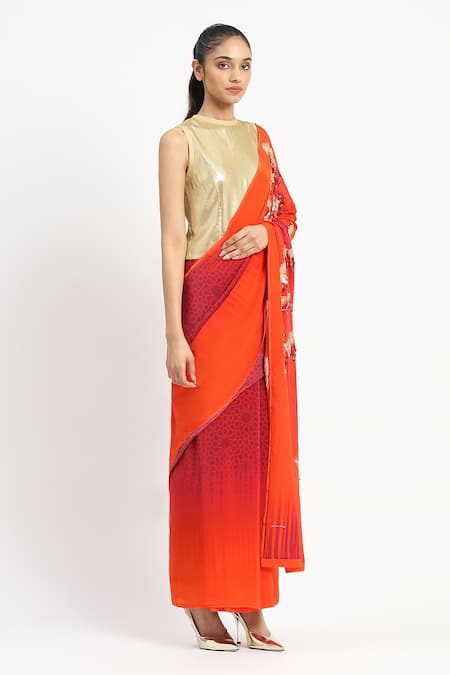 Buy_Satya Paul_Pink Silk, Crepe Embroidery Octarine Saree With Unstitched Blouse Piece _Online_at_Aza_Fashions