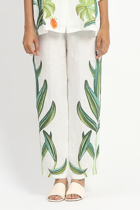 Buy_Satya Paul_Ivory Linen Two Printed Pant _Online_at_Aza_Fashions