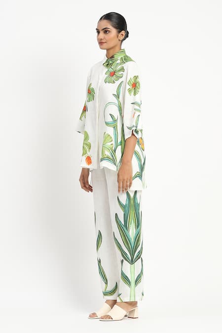 Satya Paul_Ivory Linen Two Printed Pant _at_Aza_Fashions