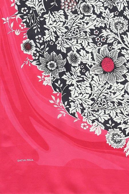 Satya Paul_Black Satin, Faulkners Fall Embellished Saree With Unstitched Blouse Piece _at_Aza_Fashions