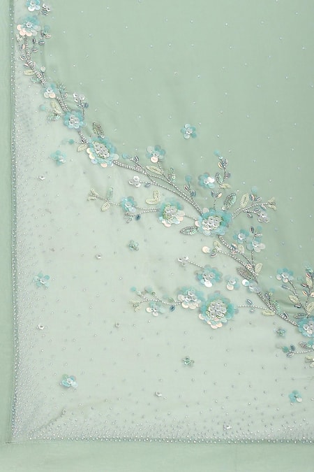 Buy_Satya Paul_Green Viscose Beads, Hesiod Embroidered Saree With Unstitched Blouse Piece 