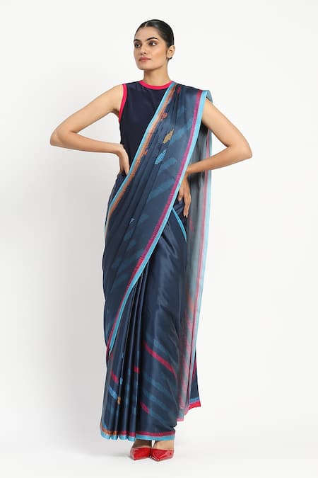 Satya Paul Wordsmith Printed Saree With Unstitched Blouse Piece 