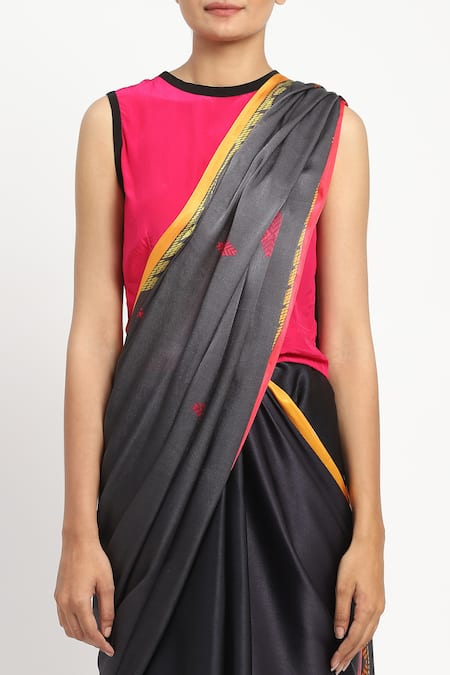 Satya Paul_Blue Silk, Georgette, Infinite Space Printed Saree With Unstitched Blouse Piece _at_Aza_Fashions