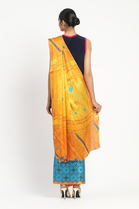 Satya Paul Science Of Life Printed Saree With Unstitched Blouse Piece 