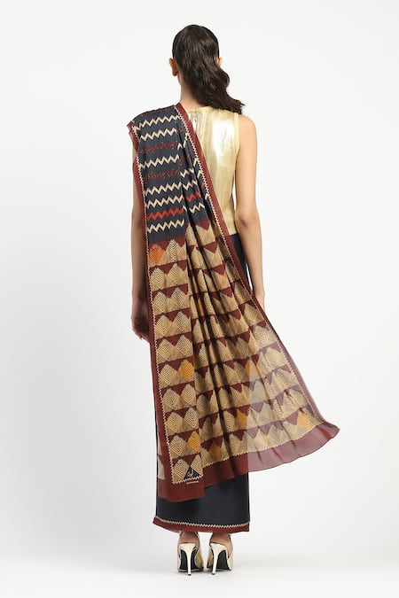 Satya Paul Razor Focus Embellished Saree With Unstitched Blouse Piece 