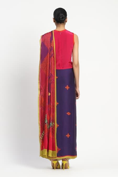 Satya Paul Law & Border Embellished Saree With Unstitched Blouse Piece 