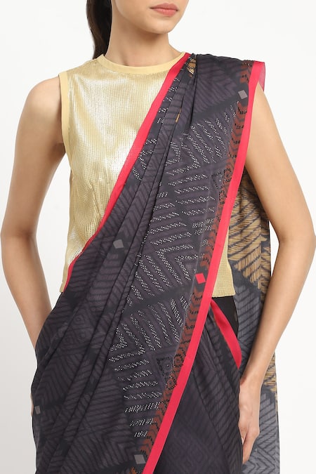 Buy_Satya Paul_Black Silk, Georgette, Acolyte Embellished Saree With Unstitched Blouse Piece 