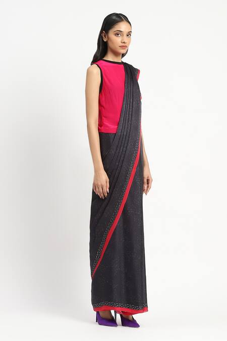 Shop_Satya Paul_Black Silk, Georgette, Satin Eris Embellished Saree With Unstitched Blouse Piece _Online_at_Aza_Fashions
