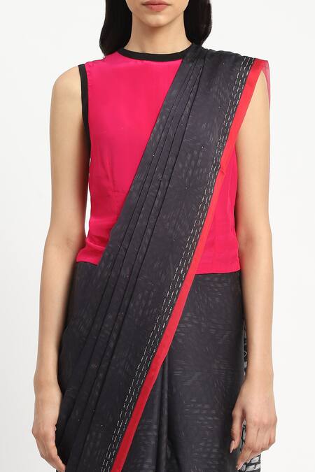 Shop_Satya Paul_Black Silk, Georgette, Satin Eris Embellished Saree With Unstitched Blouse Piece 