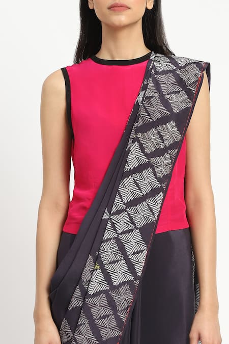 Shop_Satya Paul_Black Silk, Crepe Crystals Nyx Embellished Saree With Unstitched Blouse Piece _Online_at_Aza_Fashions