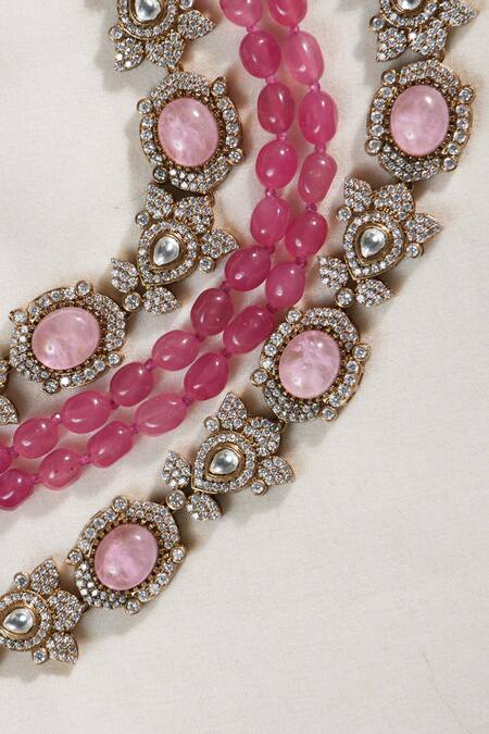 Buy_Amaara Jewels_Pink Stones Victorian Ornamentation Necklace Set