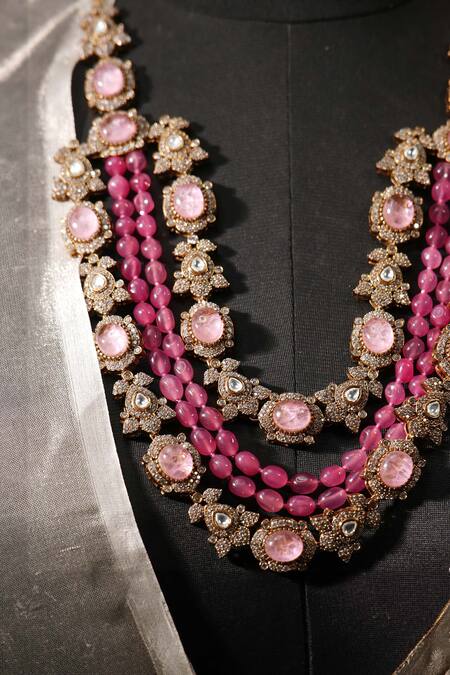 Shop Amaara Jewels Pink Stones Victorian Ornamentation Necklace Set Shop_Amaara Jewels_Pink Stones Victorian Ornamentation Necklace Set