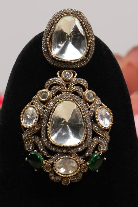 Amaara Jewels_White Diamonds, Stones Geometric Carved Polki Embellished Necklace Set_Online_at_Aza_Fashions