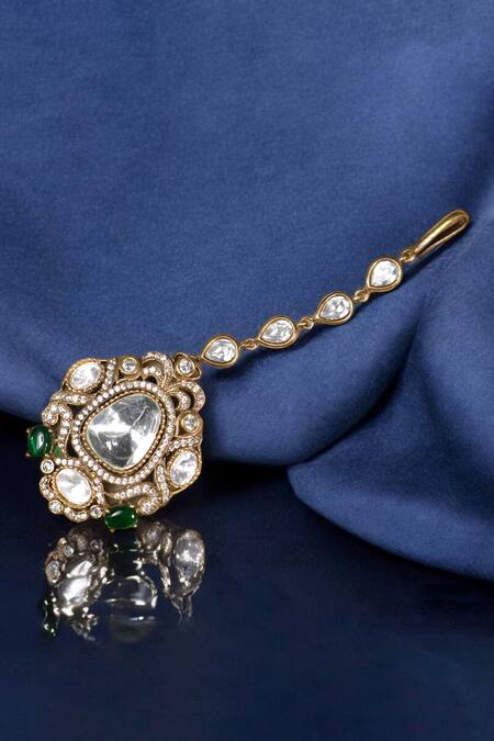 Shop_Amaara Jewels_White Diamonds, Stones Geometric Carved Polki Embellished Necklace Set