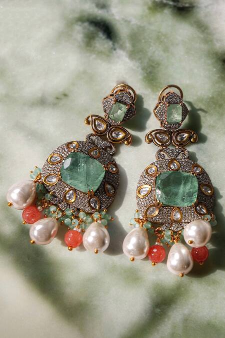 Buy Amaara Jewels Green Pearls, Stones Abstract Geometric Embellished Necklace Set Buy_Amaara Jewels_Green Pearls, Stones Abstract Geometric Embellished Necklace Set