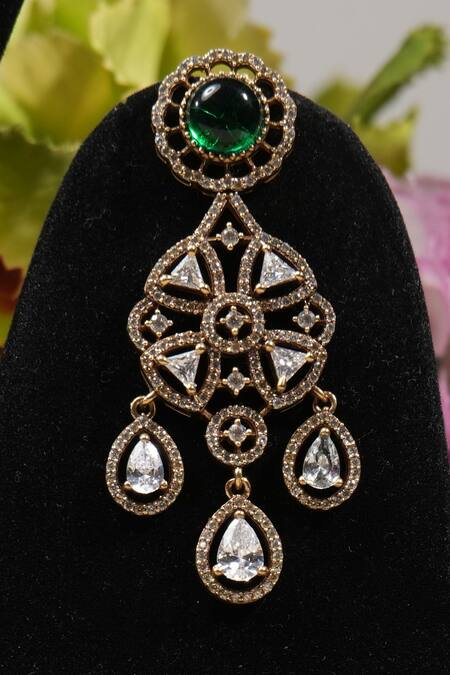 Amaara Jewels_Gold Plated Zari, Stones Florin Zircon And Embellished Necklace Set_Online_at_Aza_Fashions