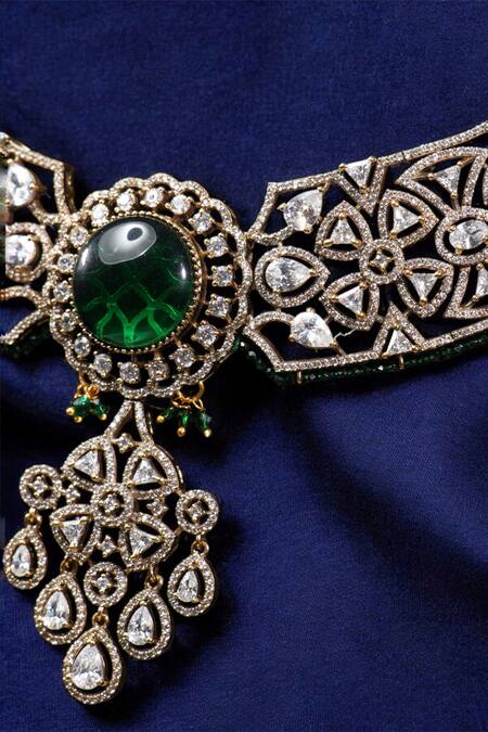 Amaara Jewels_Gold Plated Zari, Stones Florin Zircon And Embellished Necklace Set_at_Aza_Fashions