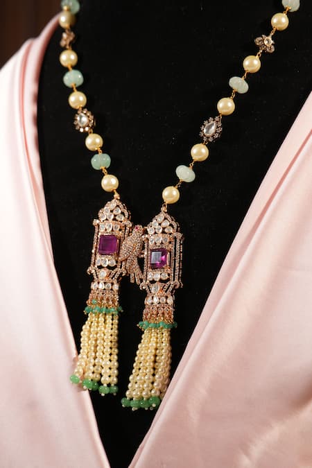 Amaara Jewels_Multi Color Beads, Stones, Hummingbird And Freshwater Embellished Necklace Set_Online_at_Aza_Fashions
