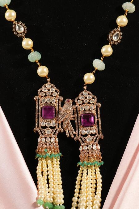 Shop_Amaara Jewels_Multi Color Beads, Stones, Hummingbird And Freshwater Embellished Necklace Set_Online_at_Aza_Fashions