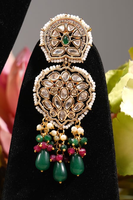 Buy_Amaara Jewels_Green Beads, Diamonds Chand Bloom Embellished Choker Set _Online_at_Aza_Fashions