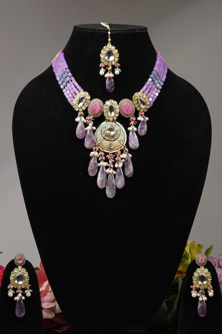 Amaara Jewels Floral Amethyst Bead Necklace Set 