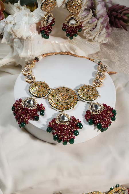 Amaara Jewels Grapevine Bead Tassel Necklace Set 